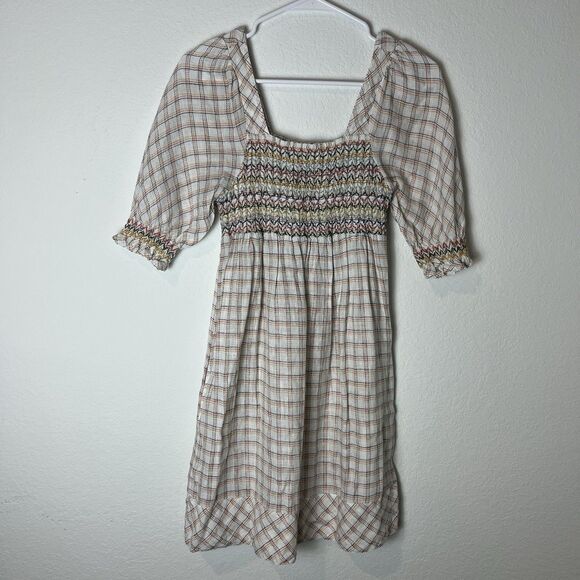 Faherty Women's Crispin Windowpane Smocked Lola Dress Size Small 217 - Picture 2 of 8